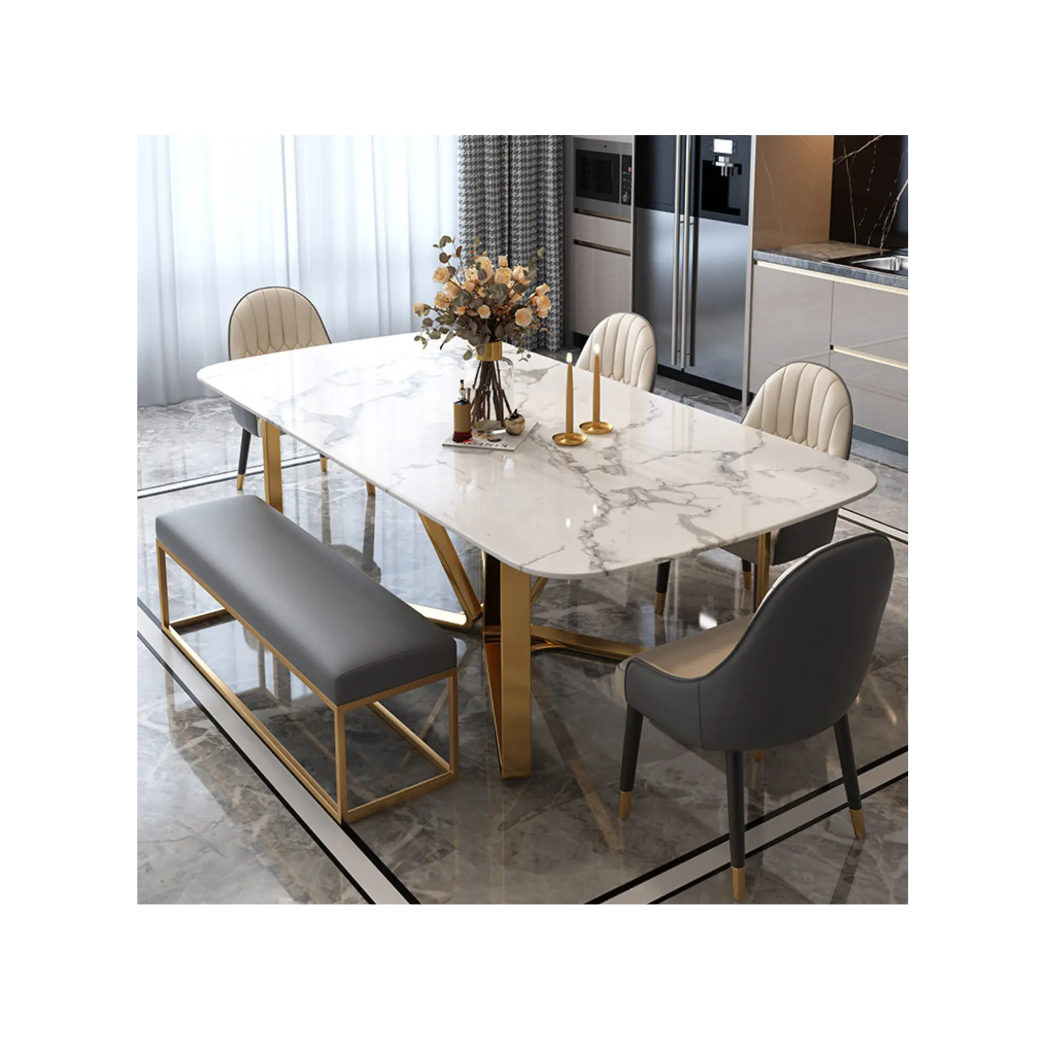 Masa dining cu blat compozit si picior inox Nerisa - DT2228 Lussoline