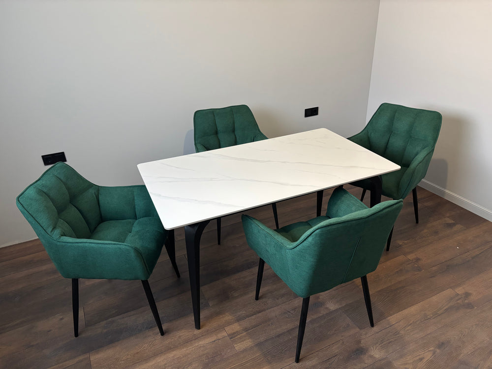 Pachet masa dining Compact blat alb + 4 scaune Pavia Lussoline