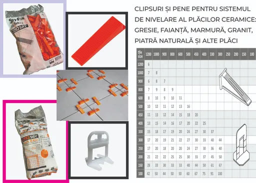 Set distantiere autonivelare, pene pentru gresie si faianta, rost de 1 mm, set de 100 buc/punga - lussoline