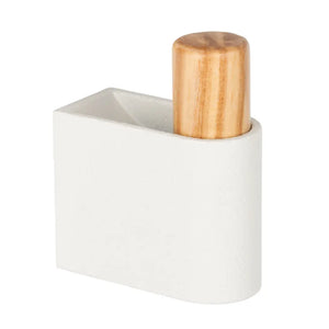 Agățătoare cuier Viefe Casey, piatră texturată albă și stejar, 23 × 61 mm