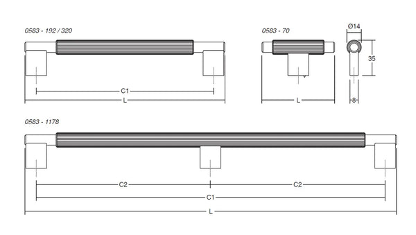 Buton mobilier Viefe Arpa, negru periat, 70 × 35 mm