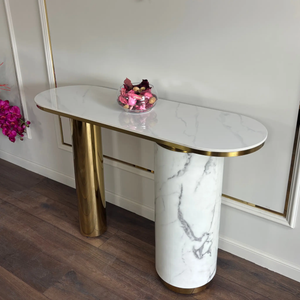 Consola mobilier cu blat compozit si picior inox Marble Glow - CST2240A lussoline