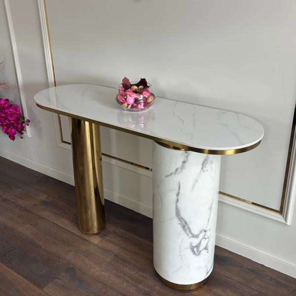 Consola mobilier cu blat compozit si picior inox Marble Glow - CST2240A lussoline