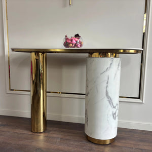 Consola mobilier cu blat compozit si picior inox Marble Glow - CST2240A lussoline
