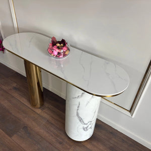 Consola mobilier cu blat compozit si picior inox Marble Glow - CST2240A lussoline