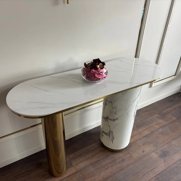 Consola mobilier cu blat compozit si picior inox Marble Glow - CST2240A lussoline