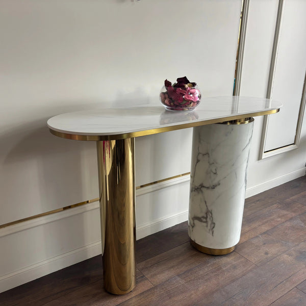 Consola mobilier cu blat compozit si picior inox Marble Glow - CST2240A lussoline