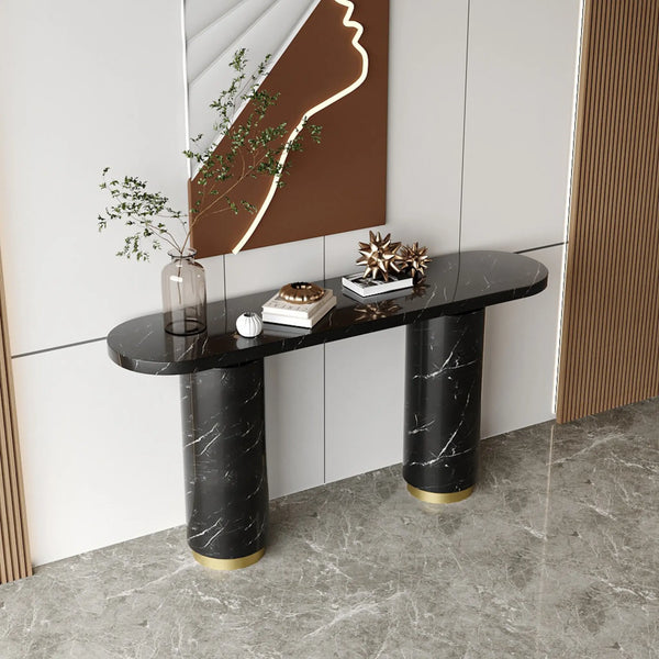 Consola mobilier cu blat compozit si picior inox Marble Glow - CST2240B lussoline