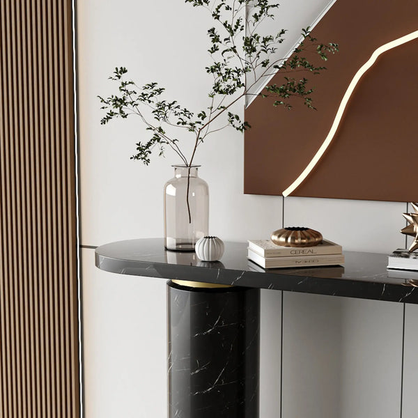 Consola mobilier cu blat compozit si picior inox Marble Glow - CST2240B lussoline
