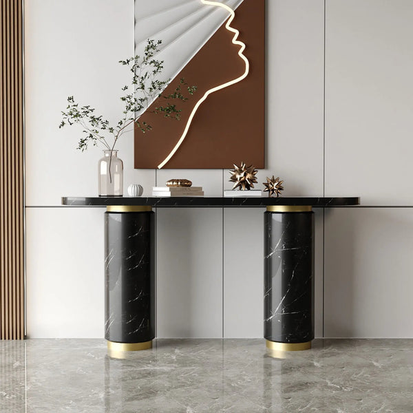 Consola mobilier cu blat compozit si picior inox Marble Glow - CST2240B lussoline