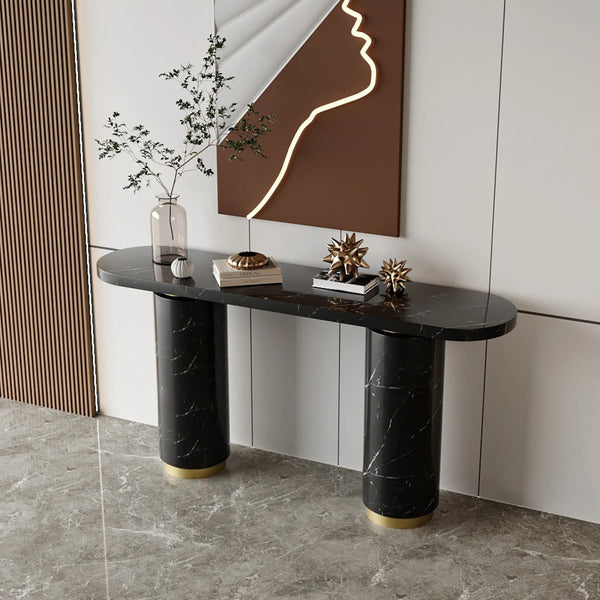 Consola mobilier cu blat compozit si picior inox Marble Glow - CST2240B lussoline
