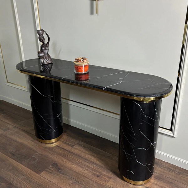 Consola mobilier cu blat compozit si picior inox Marble Glow - CST2240B lussoline