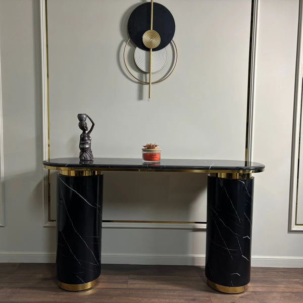 Consola mobilier cu blat compozit si picior inox Marble Glow - CST2240B lussoline