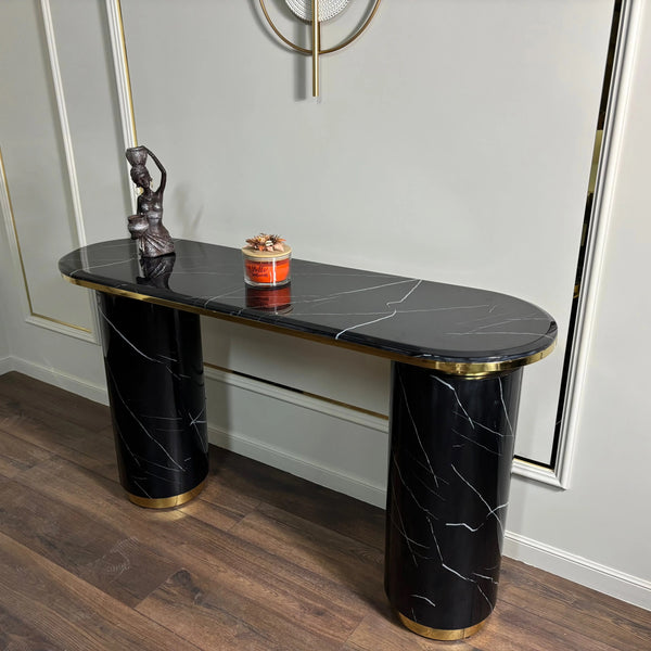 Consola mobilier cu blat compozit si picior inox Marble Glow - CST2240B lussoline