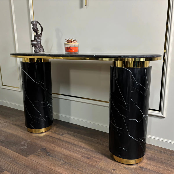 Consola mobilier cu blat compozit si picior inox Marble Glow - CST2240B lussoline