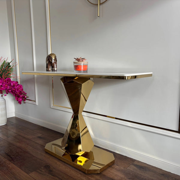 Consola mobilier din piatra sinterizata si picior inox Astral Marble - CST2301 Lussoline