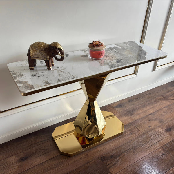 Consola mobilier din piatra sinterizata si picior inox Astral Marble - CST2301 Lussoline