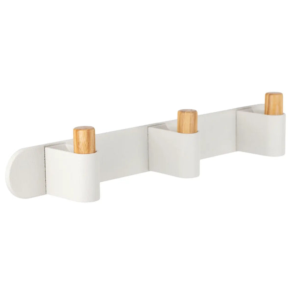 Cuier cu agățători Viefe Casey Rack, piatră texturată albă și stejar, 340 × 43 × 62 mm
