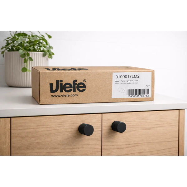 Cutie cu 25 de butoni mobilier Viefe Graf, negru mat, 17,5 × 28 mm - imagine 2