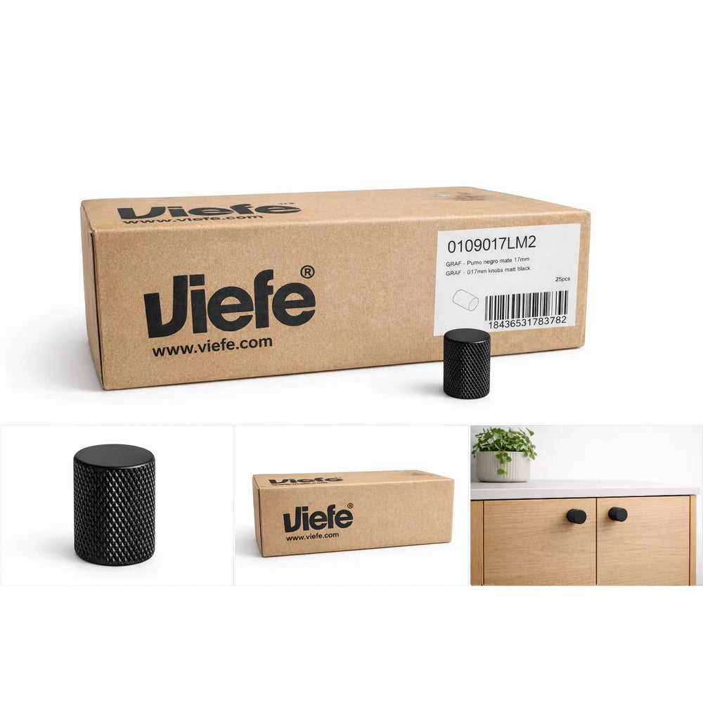 Cutie cu 25 de butoni mobilier Viefe Graf, negru mat, 17,5 × 28 mm