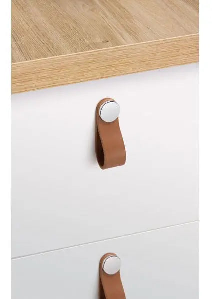 Mâner-buton din piele Viefe Flexa, bej și crom lucios, 70 mm