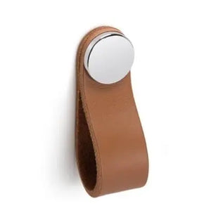 Mâner-buton din piele Viefe Flexa, bej și crom lucios, 70 mm
