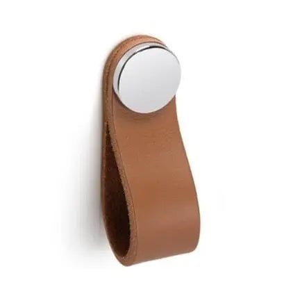 Mâner-buton din piele Viefe Flexa, bej și crom lucios, 70 mm