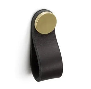 Mâner-buton din piele Viefe Flexa, negru și alamă, 70 mm