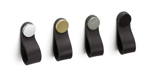 Mâner-buton din piele Viefe Flexa, negru și cositor, 70 mm