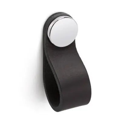 Mâner-buton din piele Viefe Flexa, negru și crom lucios, 70 mm
