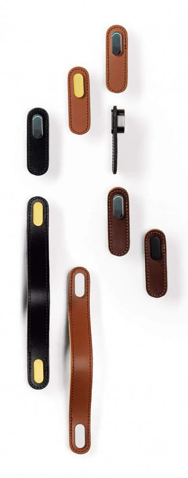 Mâner-buton din piele Viefe Oblong, bej și negru, 70 mm - imagine 3