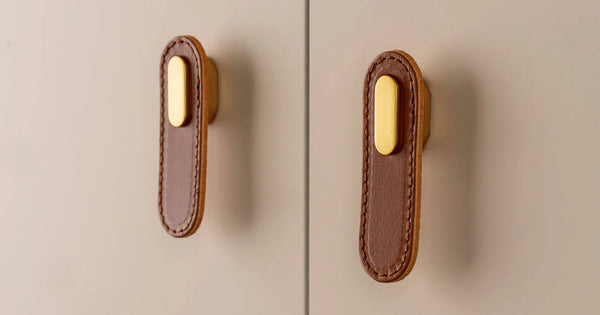 Mâner-buton din piele Viefe Oblong, maro și auriu, 70 mm