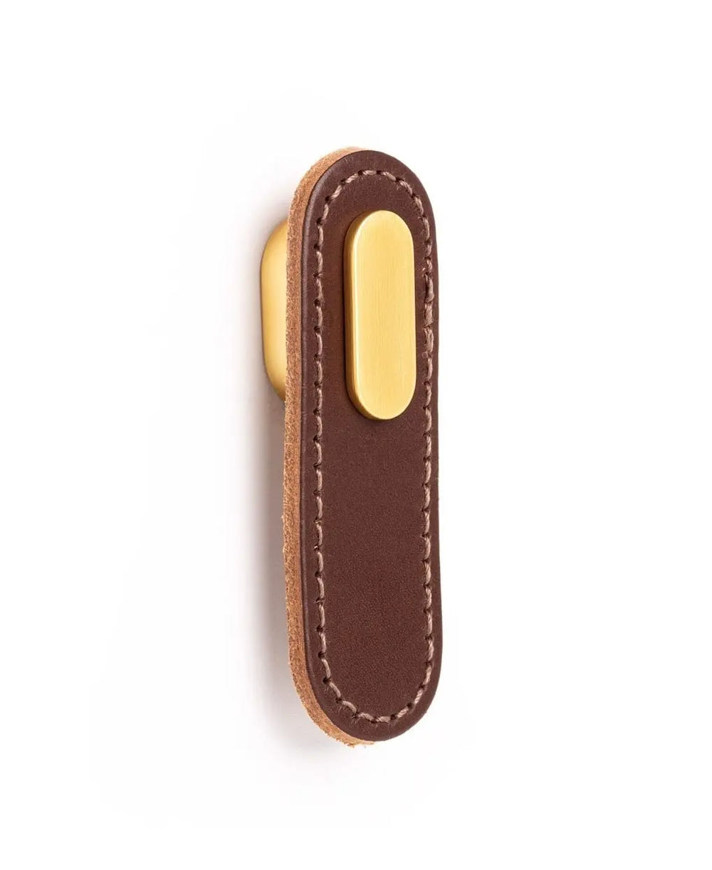 Mâner-buton din piele Viefe Oblong, maro și auriu, 70 mm