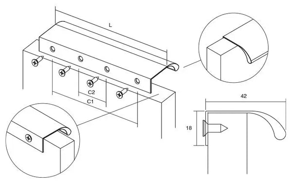 Mâner lung Viefe Ona, alamă shadow periată, 600 mm (interax 544 mm) - imagine 3