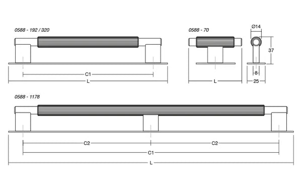 Mâner mobilier Viefe Arpa Plate, alamă întunecată periată, 230 mm (interax 192 mm) - imagine 3