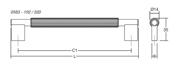Mâner mobilier Viefe Arpa, alamă rustică, 214 mm (interax 192 mm)