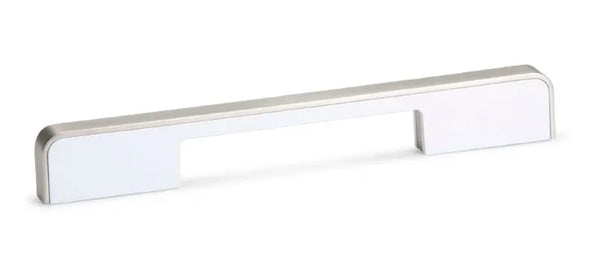 Mâner mobilier Viefe Blok, nichel periat și alb mat, 217 mm (interax 160 mm)
