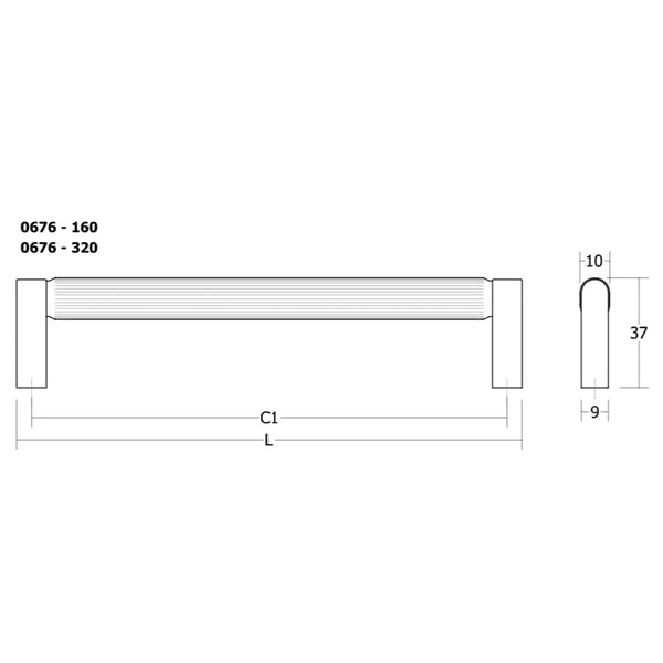 Mâner mobilier Viefe Brooklyn, alamă cava periată, 330 mm (interax 320 mm)
