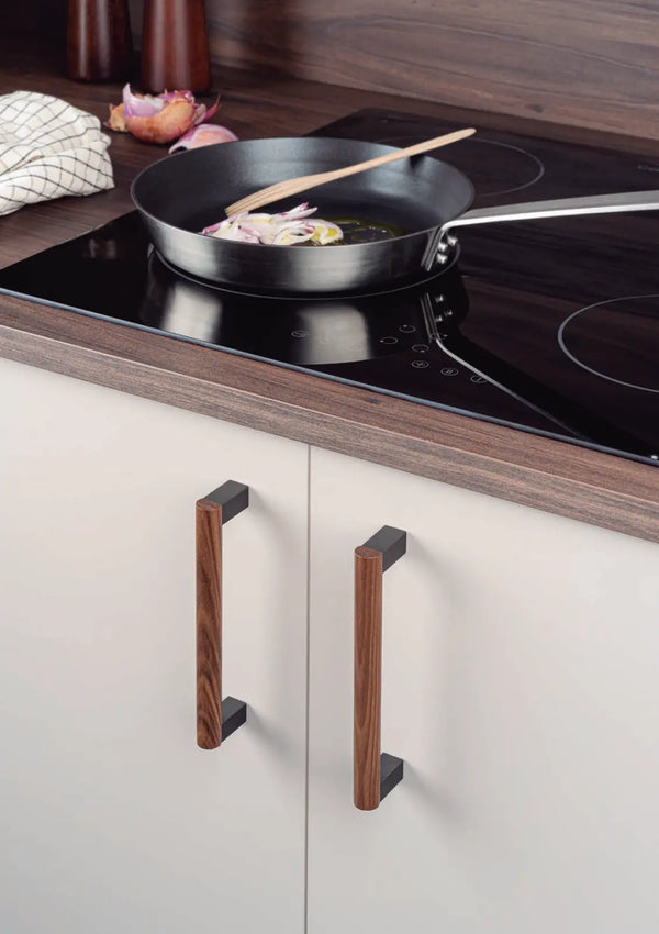 Mâner mobilier Viefe Eto, gri lava și nuc, 334,6 mm (interax 320 mm)