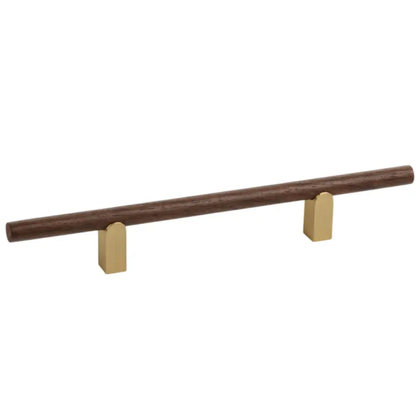 Mâner mobilier Viefe Kumo Wood, nuc și alamă periată, 248 mm (interax 128 mm)