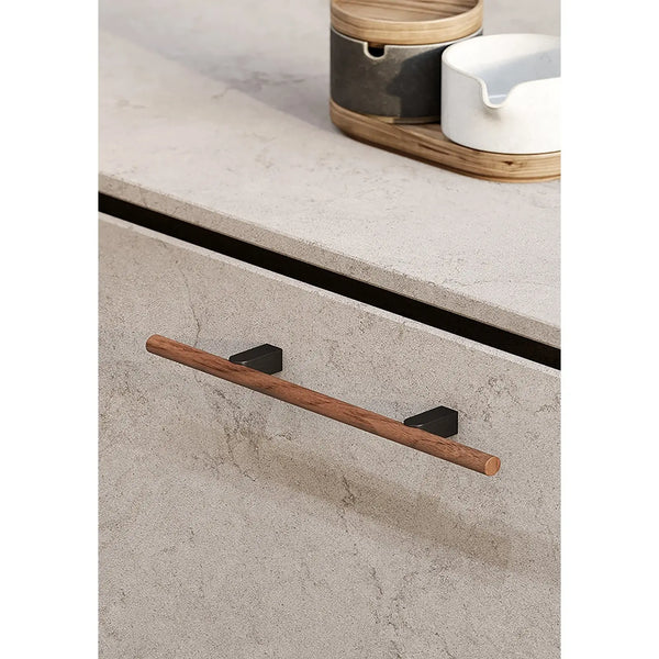 Mâner mobilier Viefe Kumo Wood, nuc și negru titan, 248 mm (interax 128 mm) - imagine 3