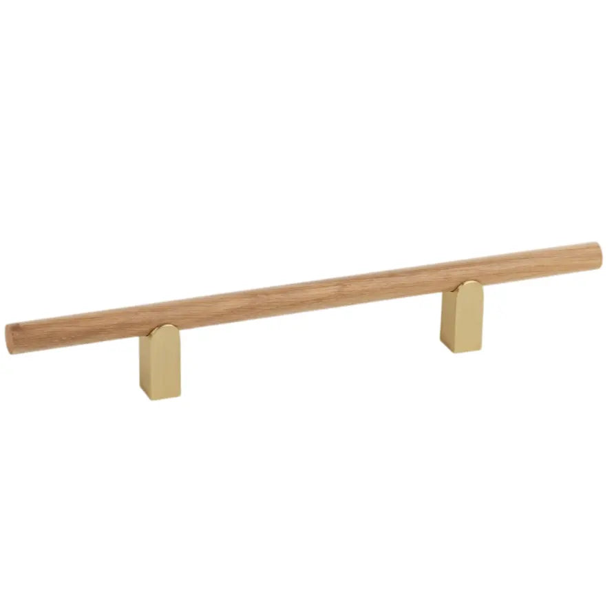 Mâner mobilier Viefe Kumo Wood, stejar și alamă periată, 248 mm (interax 128 mm)