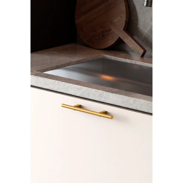 Mâner mobilier Viefe Kumo, alamă cava periată, 248 mm (interax 128 mm) - imagine 3