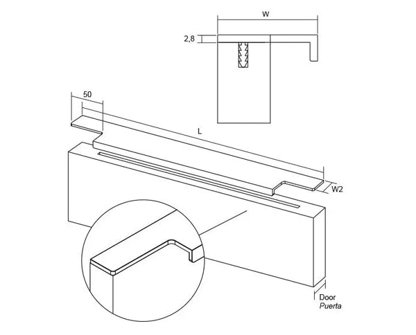 Mâner mobilier Viefe Linear, oțel inoxidabil, 997 mm - imagine 3
