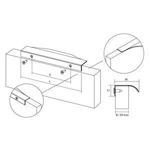 Mâner mobilier Viefe Noma, alamă cava periată, 200 mm (interax 128 mm)
