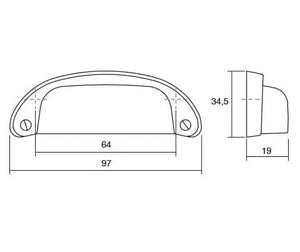 Mâner mobilier Viefe Petra, argint antichizat, 97 mm (interax 64 mm)