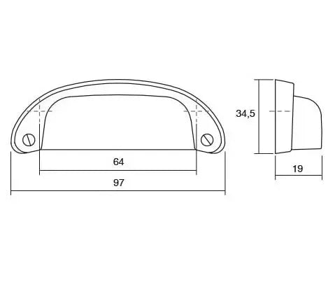 Mâner mobilier Viefe Petra, argint antichizat, 97 mm (interax 64 mm)