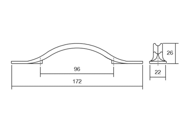 Mâner mobilier Viefe Raviolo, alamă antichizată, 172 mm (interax 96 mm) - imagine 2