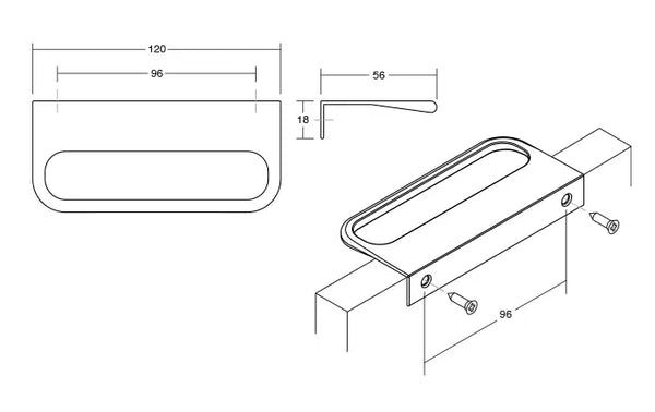 Mâner mobilier Viefe Rim, alamă cava periată, 120 mm (interax 96 mm) - imagine 2