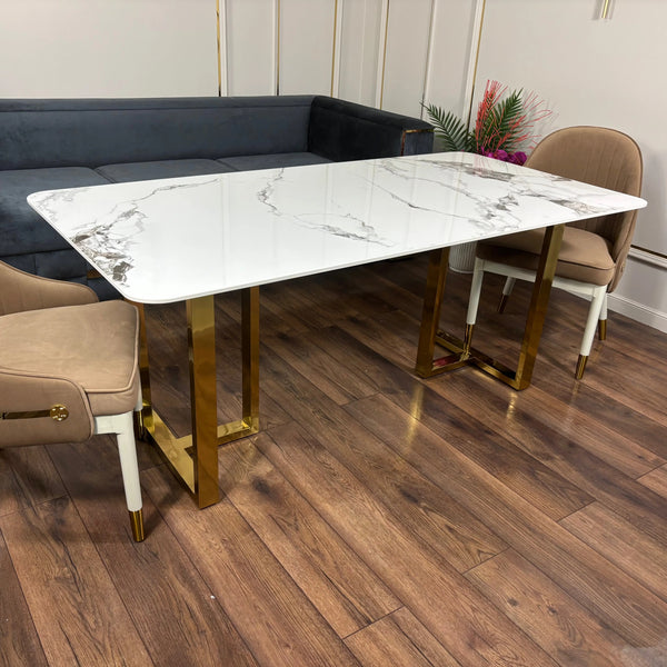 Masa dining cu blat compozit si inox Eterna Luxe - DT2133 lussoline